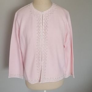 Vintage Beaded Pink Cardigan Sweater